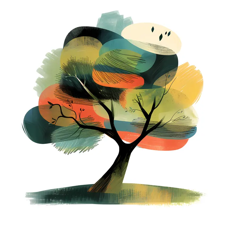 Abstract Tree with Multicolored Leaves