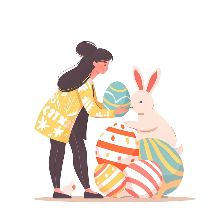 Girl with Basket and Easter Bunny