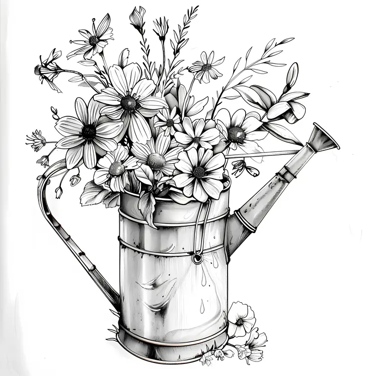 Watering Can with Blooming Flowers