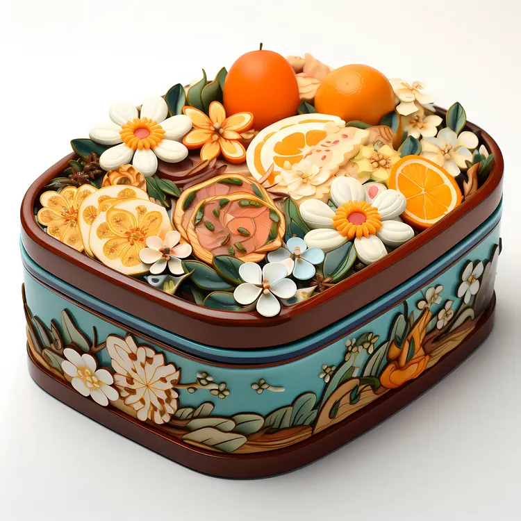 Beautiful Bento Box with Fruits and Flowers
