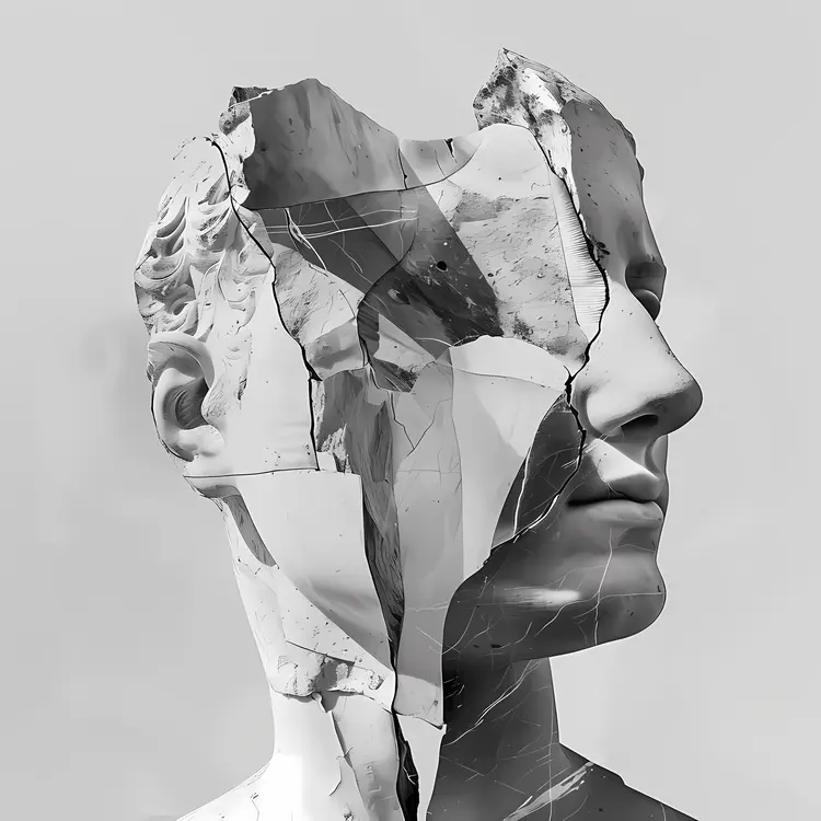 Fragmented Marble Sculpture with Abstract Design