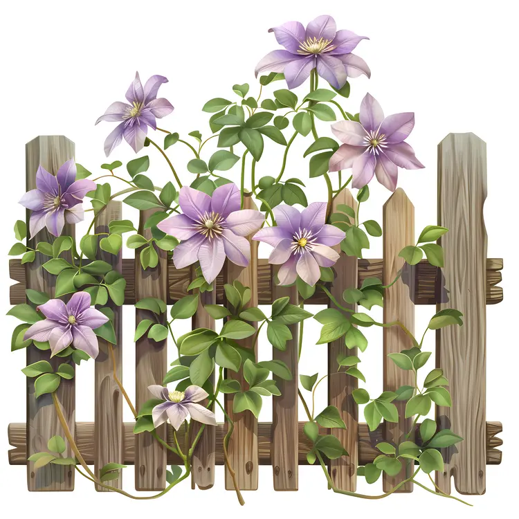 Purple Flowers Climbing a Wooden Fence