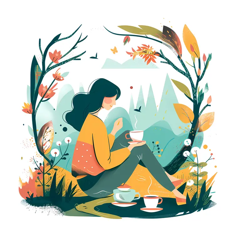 Woman Enjoying Tea in Nature