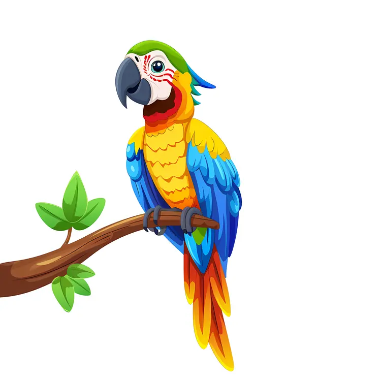 Cartoon Parrot on a Branch