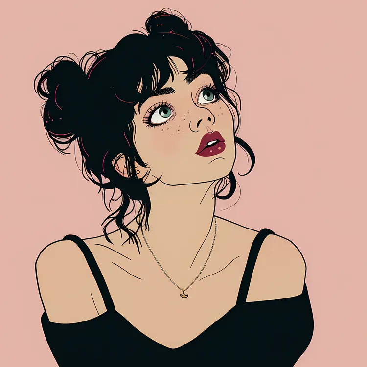 Girl with Buns Hairstyle in Cartoon Style
