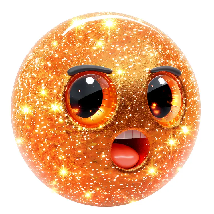Sparkling Orange Emoji with Surprised Expression
