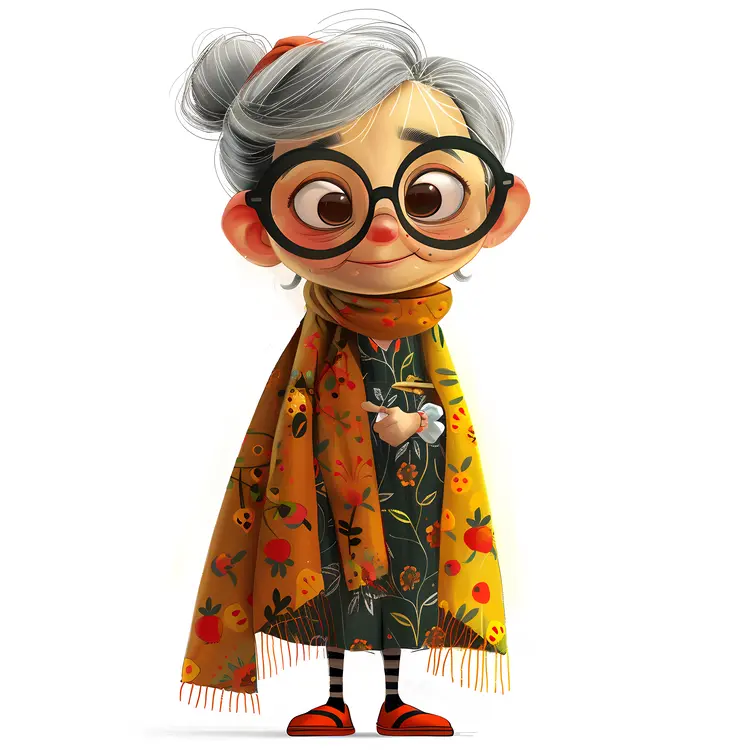 Cute Elderly Woman with Glasses and Scarf