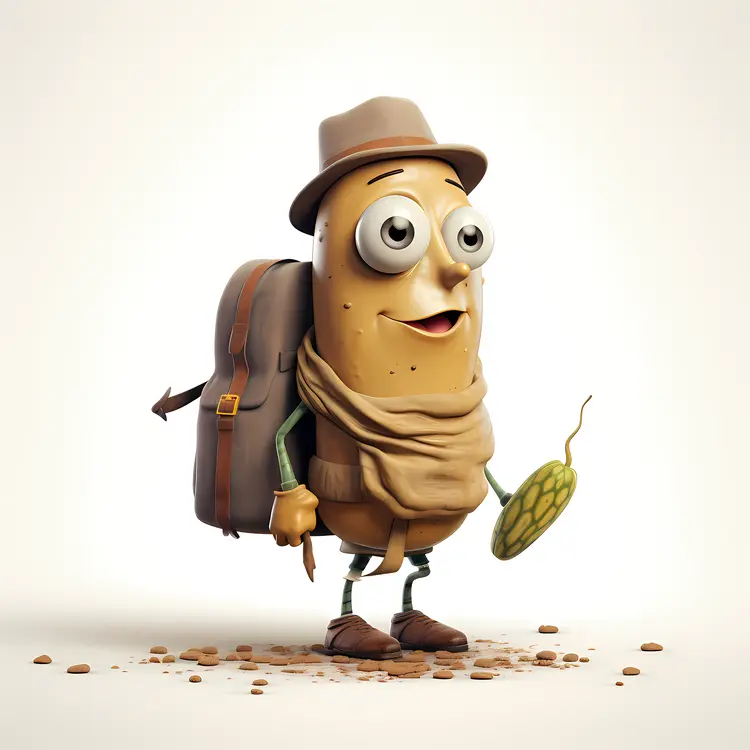 Potato Explorer with Backpack and Hat