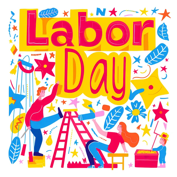 Labor Day Sign with People and Tools
