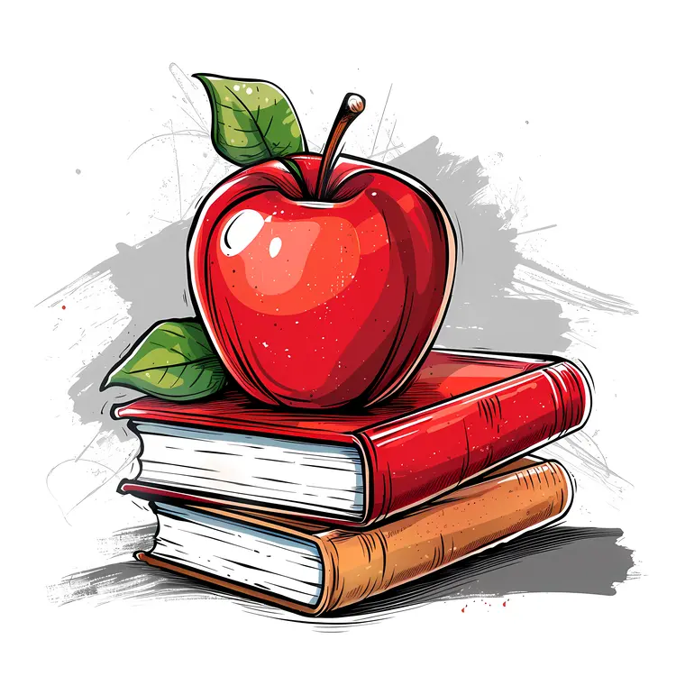 Stacked Books with Red Apple for Education Concept
