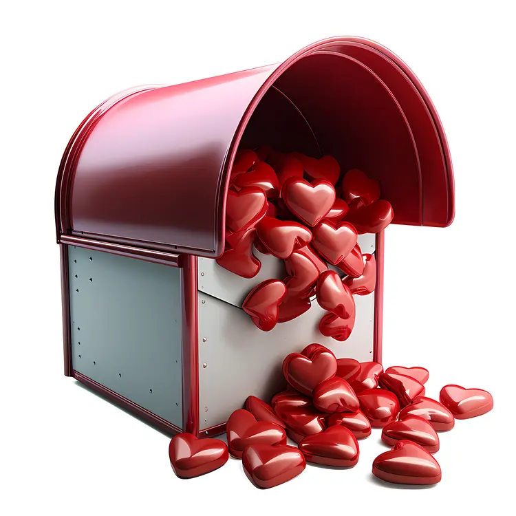 Red Mailbox Overflowing with Hearts for Valentine's Day