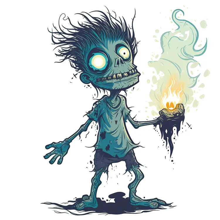 Spooky Zombie with Fire Cartoon