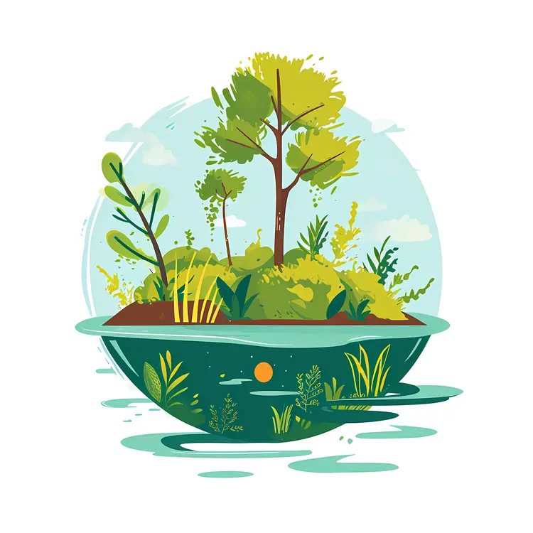 Lush Green Island with Trees