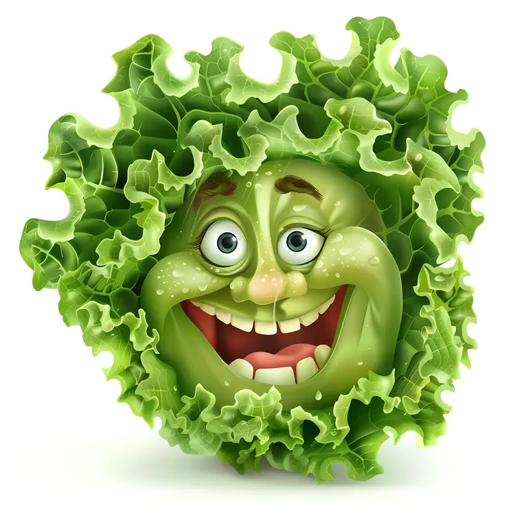 Smiling Green Lettuce Cartoon Character