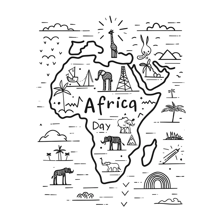 Illustrated Africa Day Map