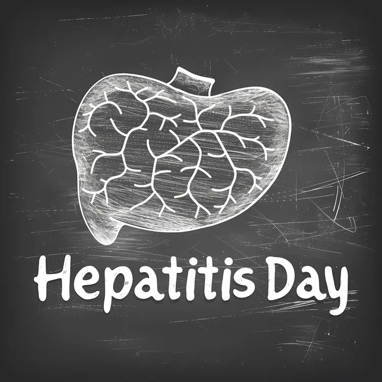 Hepatitis Day Awareness Stamp with Liver on Chalkboard
