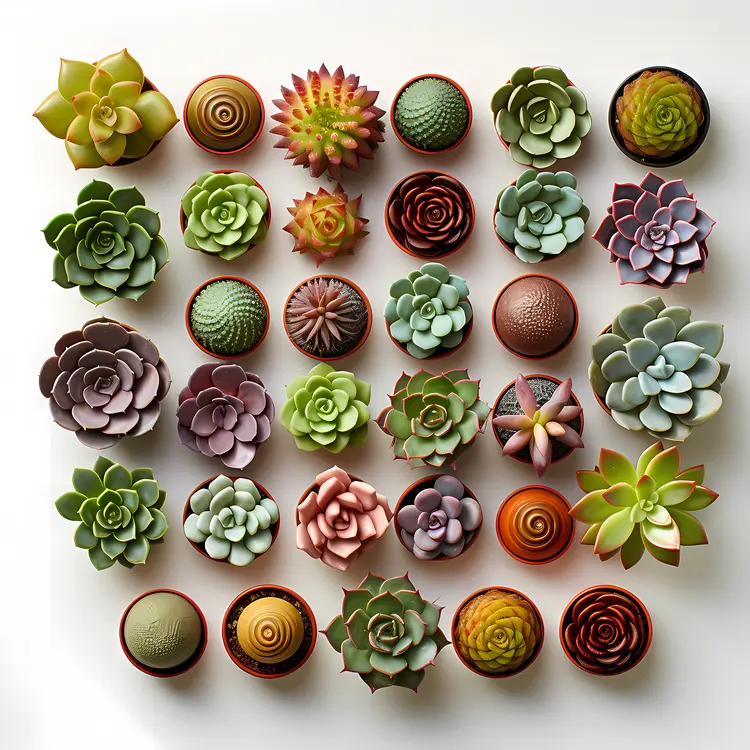 Colorful Succulents in Small Pots