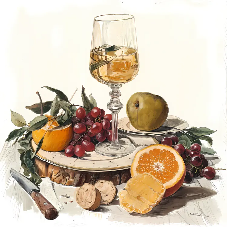 Fruit and Wine Still Life with Orange