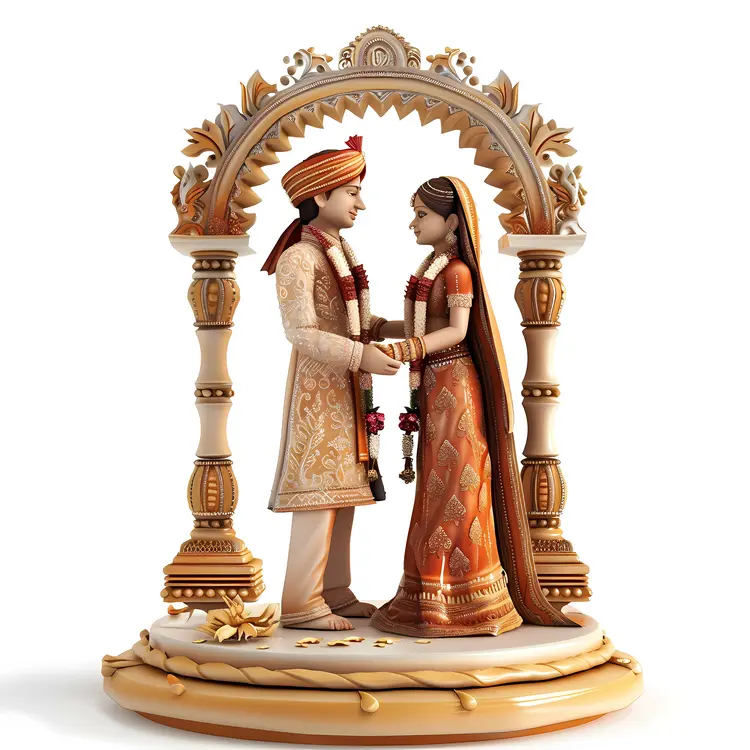 Indian Couple in Traditional Wedding Attire Statue
