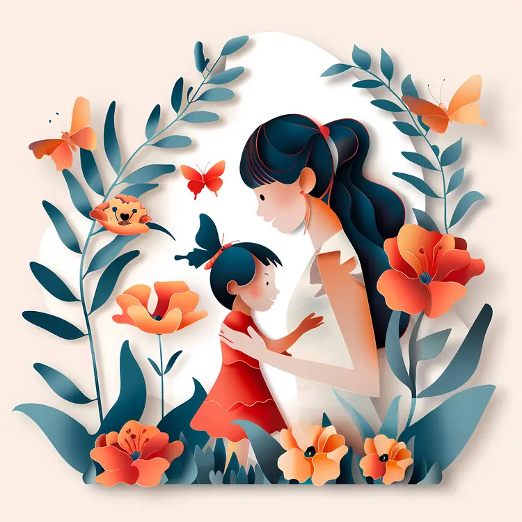 Mother and Child with Flowers on Mother's Day