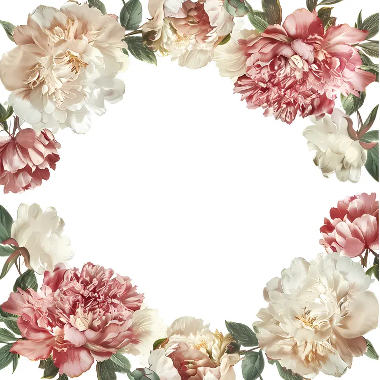 Peony Floral Frame with Blossoms