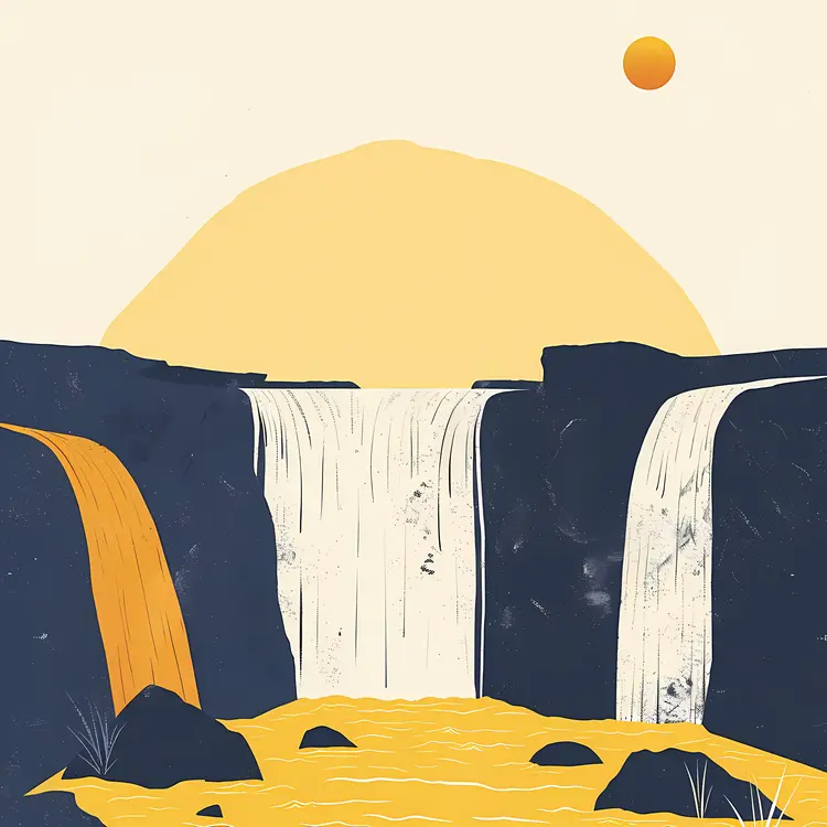 Dual Waterfalls with Sun