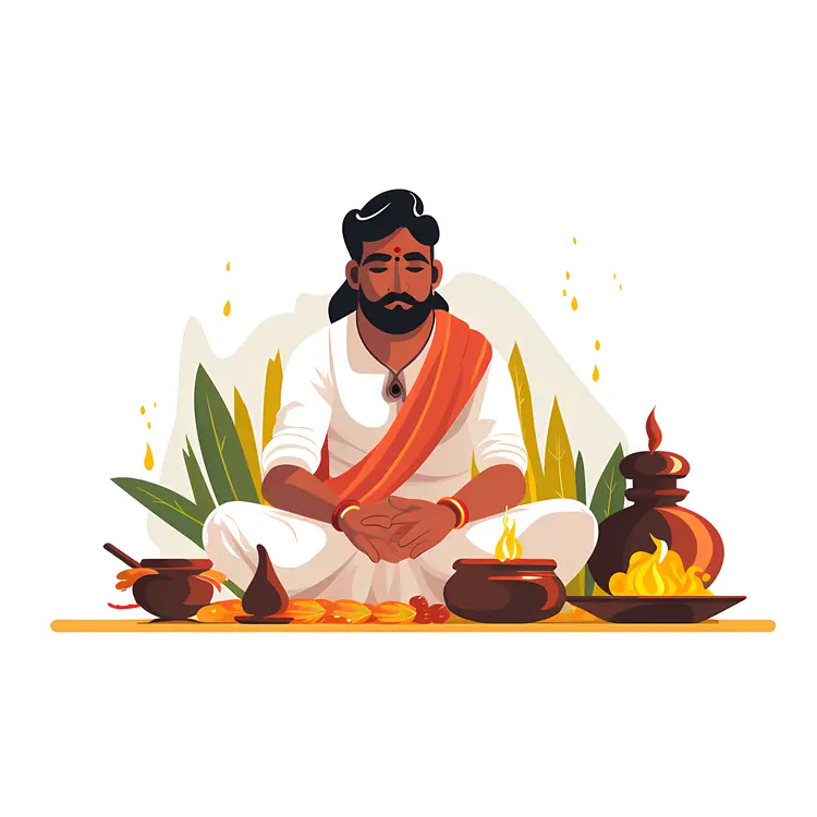 Man Meditating with Fire Ritual
