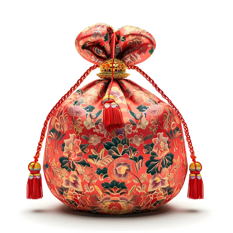 Red Floral Drawstring Bag
