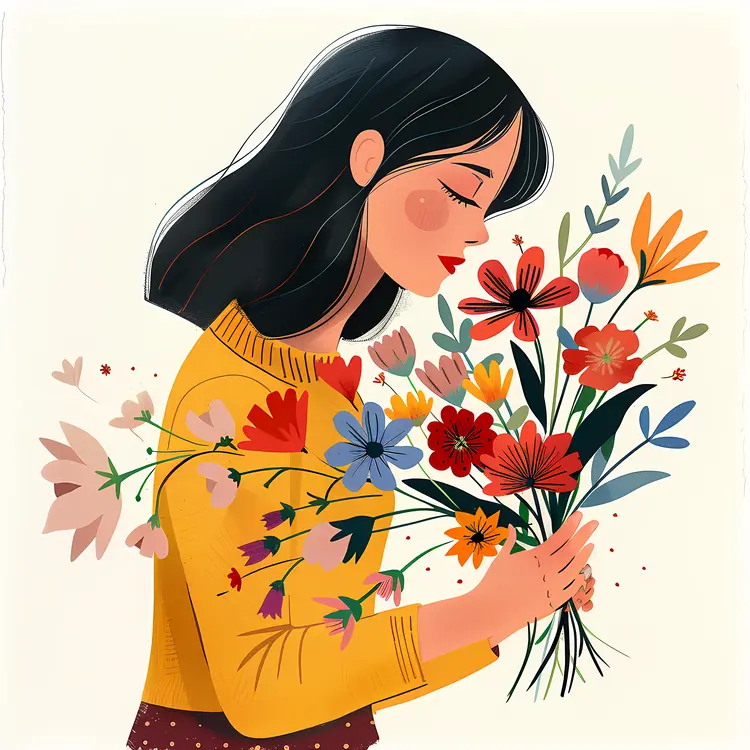 Woman Holding a Colorful Bouquet
