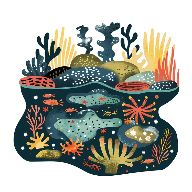 Illustrated Coral Reef with Marine Life