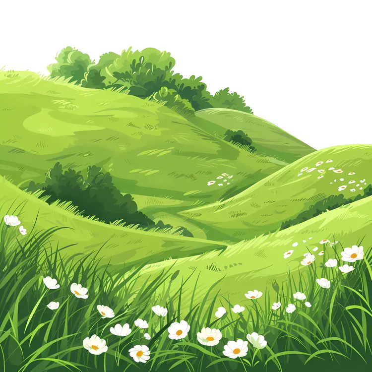 Green Hills with Flowers