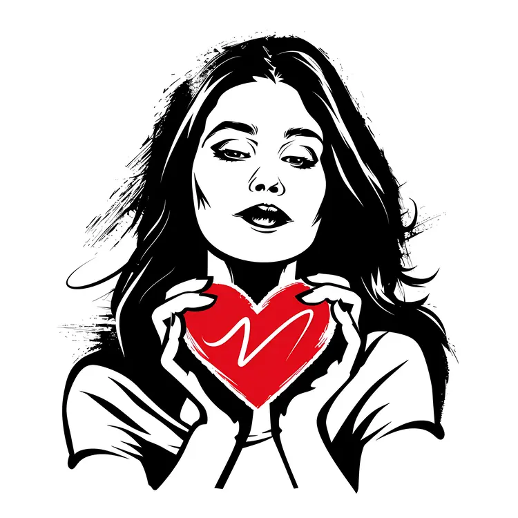 Black and White Girl Holding a Heart