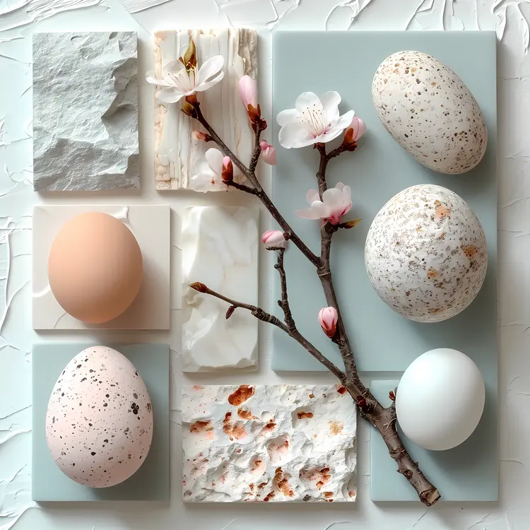 Decorative Eggs with Blossoms and Stones