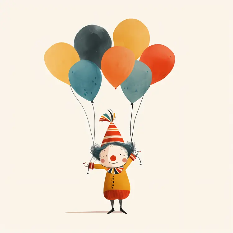 Cute Clown with Balloons Cartoon