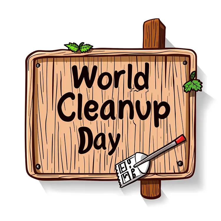 World Cleanup Day Sign with Cleaning Tools