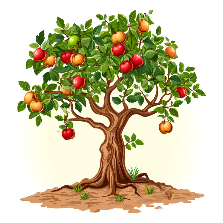 Fruit Tree with Red and Yellow Fruits