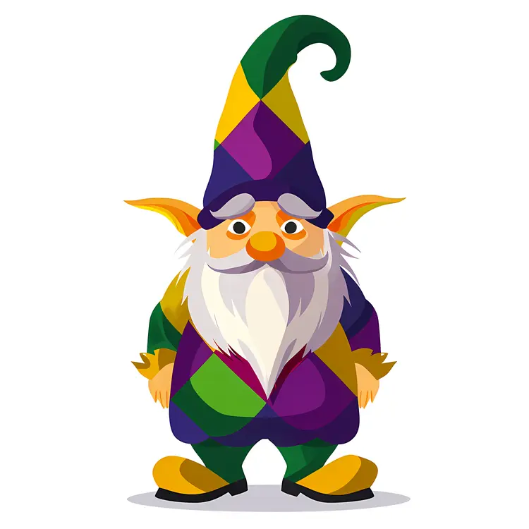 Single Gnome with Colorful Hat and Beard