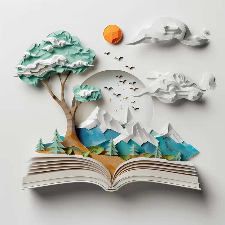 Open Book with Nature and Mountains