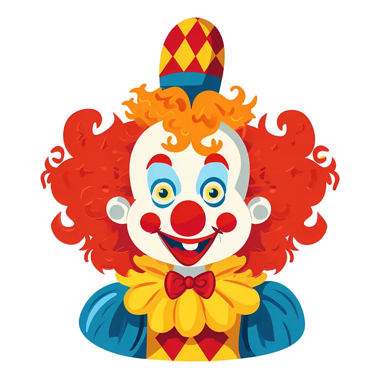 Colorful Clown with Red Hair and Hat