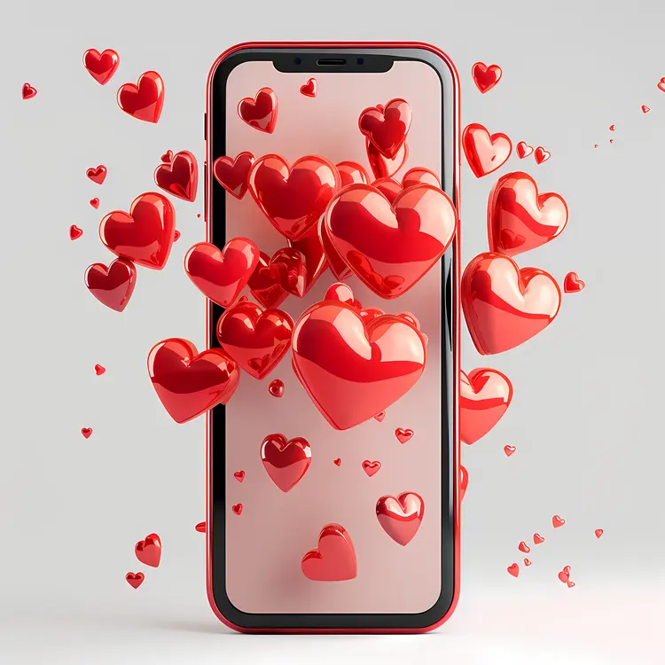 Smartphone with Floating Hearts for Valentine's Day