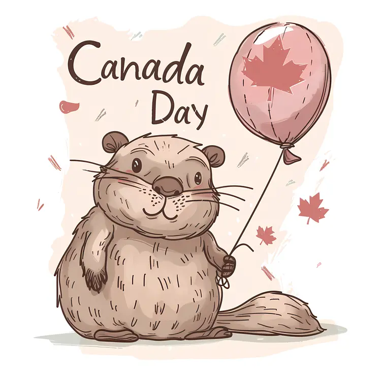 Happy Beaver with Balloon for Canada Day