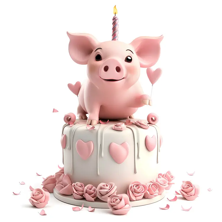 Cute Pig on Birthday Cake