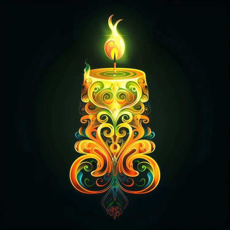 Ornate Decorative Candle with Flame
