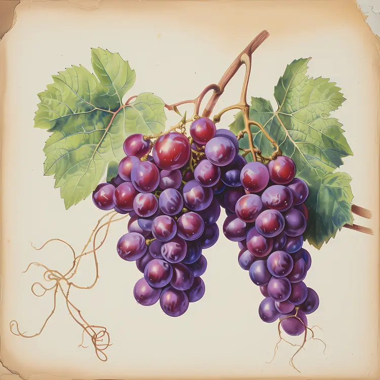 Juicy Purple Grapes on Vine