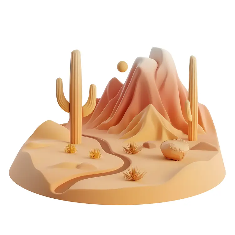 Desert Landscape with Cacti and Mountains