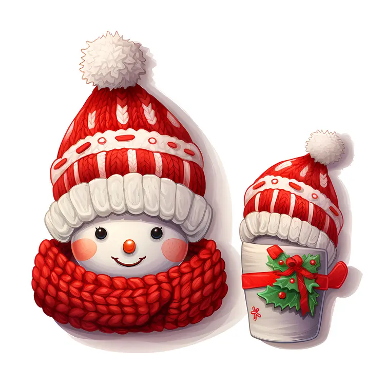 Snowman with Red Hat and Scarf
