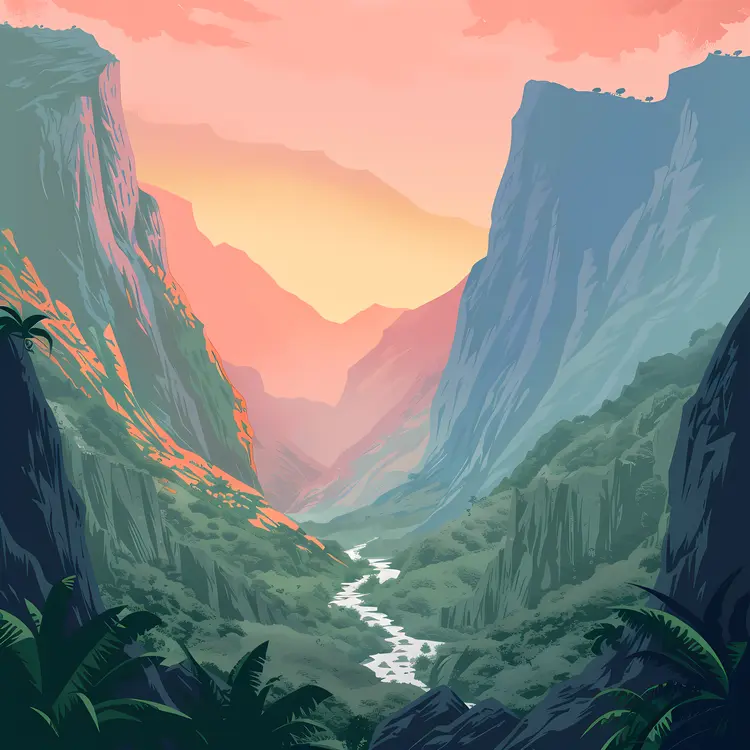 Sunset Valley with Mountains