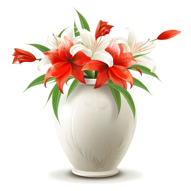Vase with Red and White Lilies