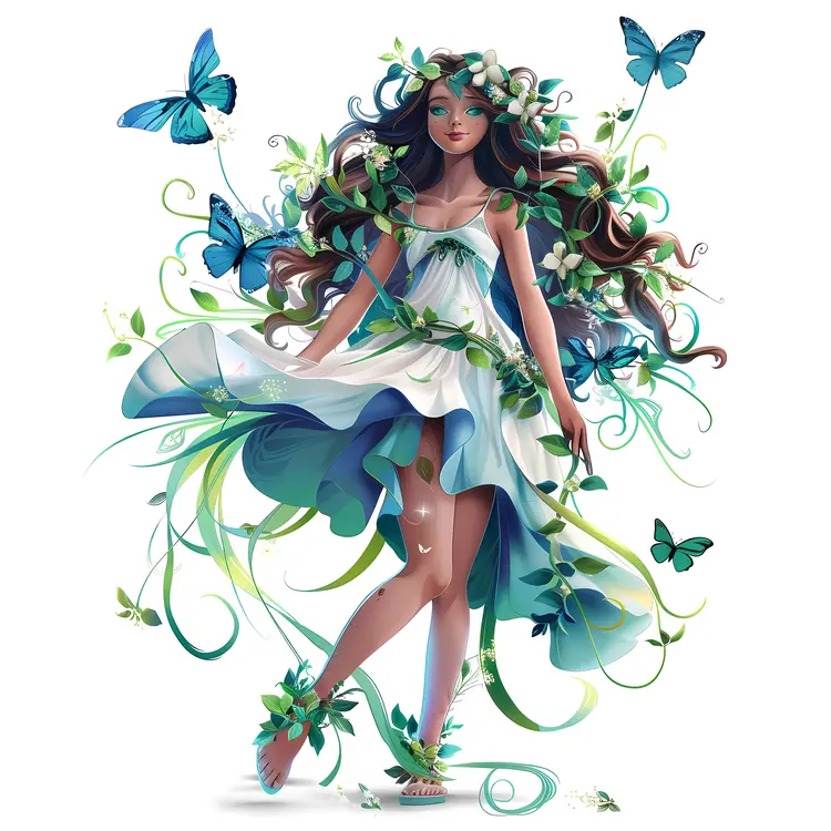 Graceful Woman Surrounded by Butterflies