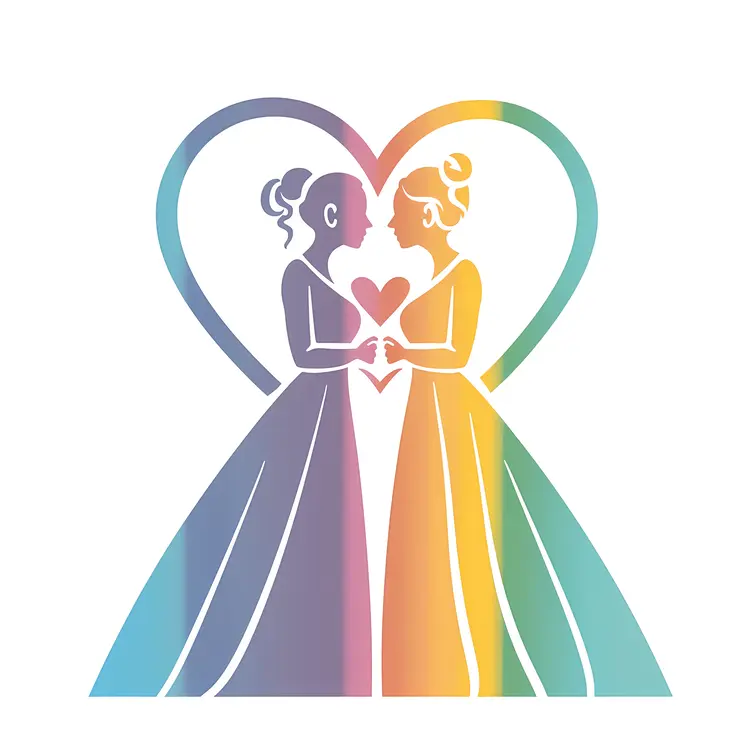 Two women in rainbow dresses